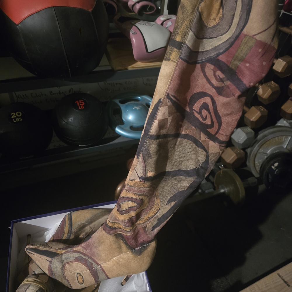 New! Artistic Thigh-High Boots with Abstract Design